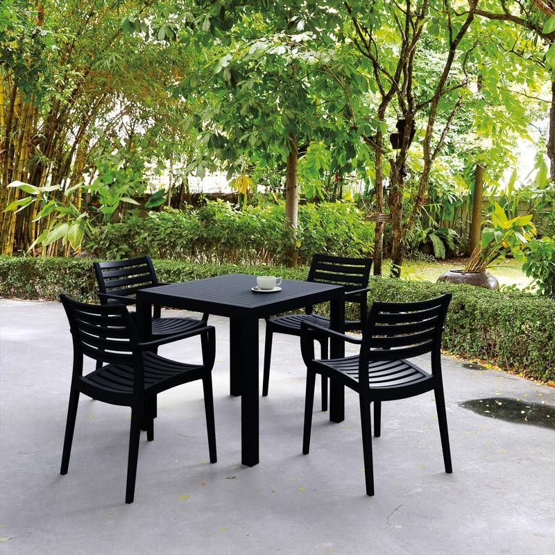 Artemis Resin Square Outdoor Dining Set 5 Piece With Arm Chairs Black Pertaining To Black Medium Rectangle Patio Dining Sets (View 4 of 15)
