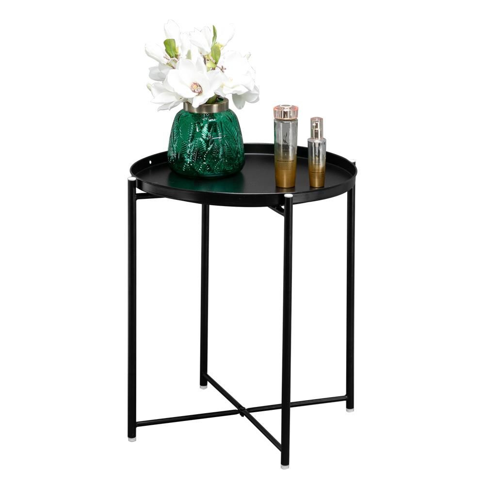 Artisasset Round Wrought Iron Portable Folding Side Table Black Inside Black Iron Outdoor Accent Tables (View 14 of 15)