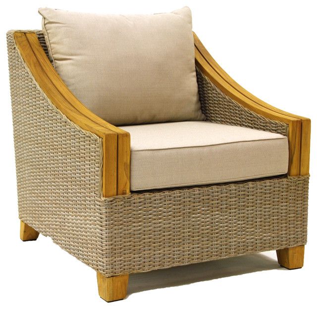 Ash Wicker And Teak Arm Chair With Sunbrella Fabrics – Tropical With Fabric Outdoor Wicker Armchairs (View 2 of 15)