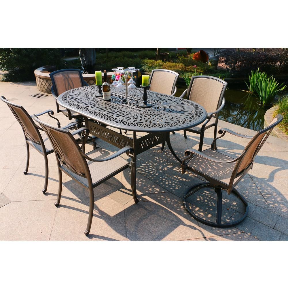 Athens 7 Pieces Sling Dining Set, 42 X 72 Inch Oval Table | 7 Piece Intended For 7 Piece Outdoor Oval Dining Sets (View 11 of 15)