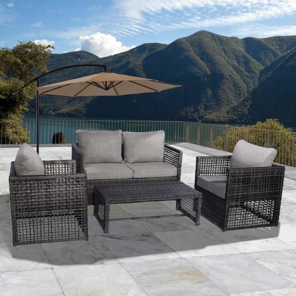 Atlantic Contemporary Lifestyle Florida Deluxe 4 Piece All Weather Regarding Outdoor Wicker Gray Cushion Patio Sets (View 4 of 15)