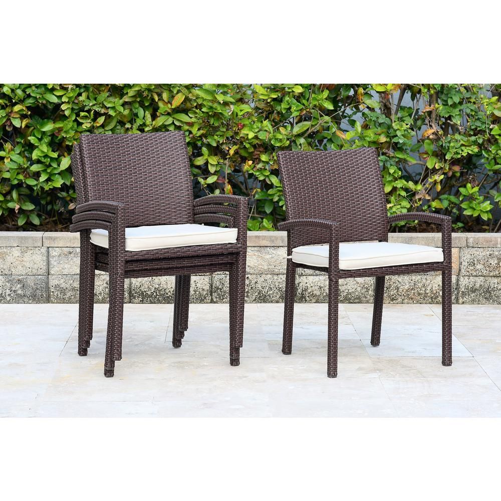 Atlantic Contemporary Lifestyle Liberty Brown Patio Dining Armchair Set Regarding Off White Cushion Patio Dining Sets (View 15 of 15)