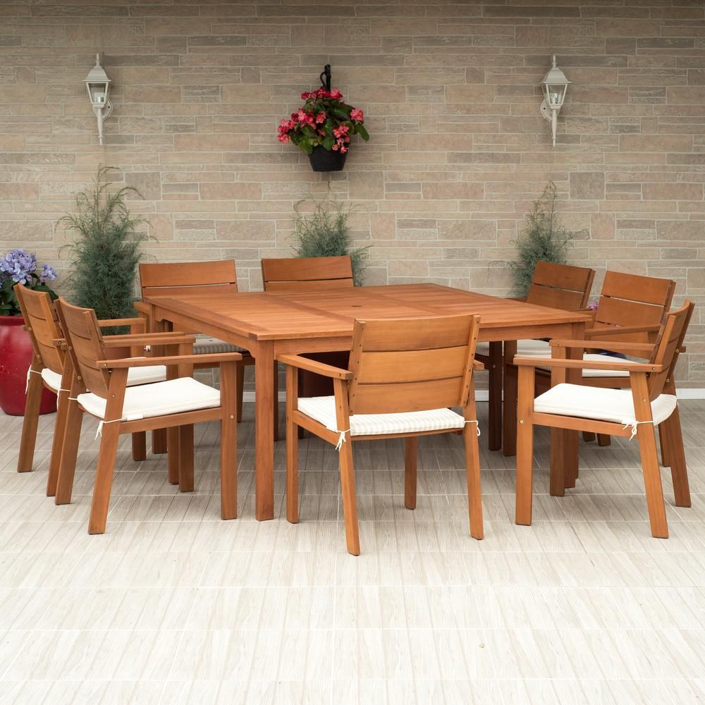 Atlantic Contemporary Lifestyle Nelson 9 Piece Square Eucalyptus Wood For 9 Piece Square Patio Dining Sets (View 15 of 15)