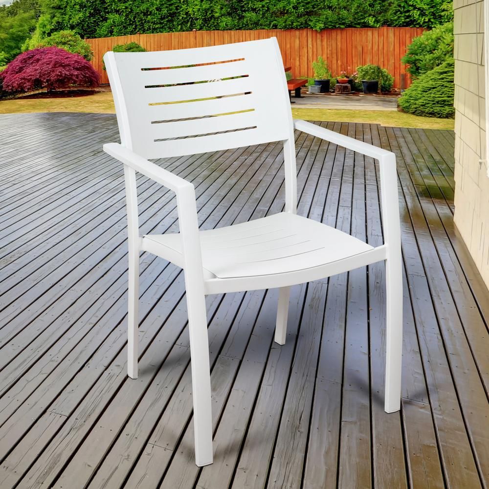 Atlantic Jordan White Stackable Aluminum Outdoor Dining Chair (4 Pack With Regard To Stacking Outdoor Armchairs Sets (View 13 of 15)