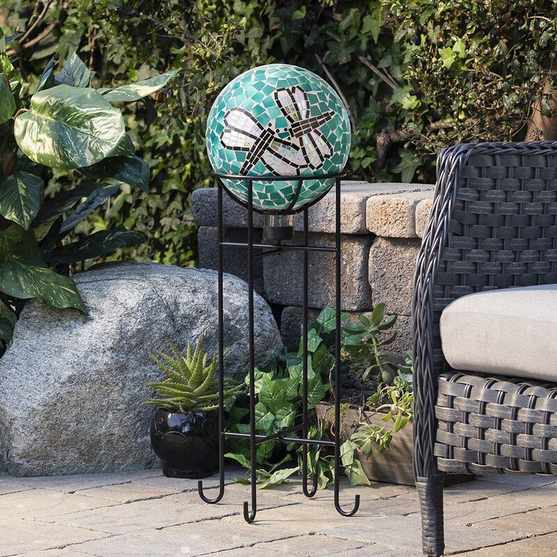 August Grove® Mosaic Dragonfly Gazing Ball | Wayfair Within Dragonfly Mosaic Outdoor Accent Tables (View 14 of 15)