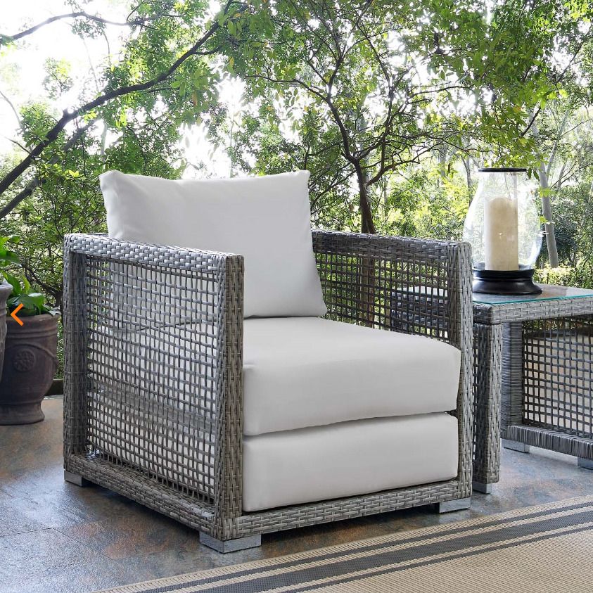 Aura Outdoor Patio Wicker Rattan Sofa In Gray Whitemodway Inside White Fabric Outdoor Wicker Armchairs (View 2 of 15)