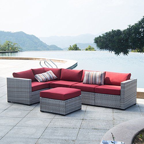 Auro Outdoor Furniture Sectional Sofa Conversation Set (6 Piece Set Inside Gray All Weather Outdoor Seating Patio Sets (View 7 of 15)
