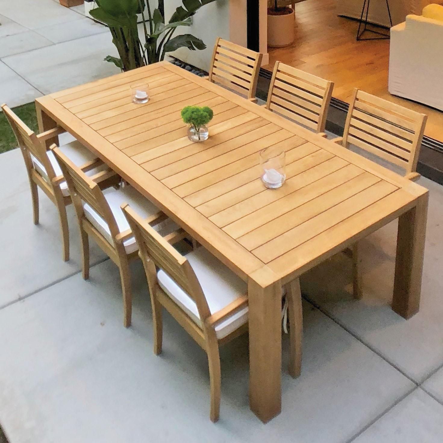 Avant 7 Piece Teak Patio Dining Set W/ 94 X 44 Inch Rectangular Table In Teak Outdoor Square Dining Sets (View 11 of 15)
