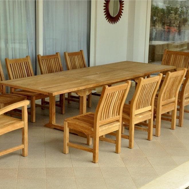 Bahama Sahara 11 Piece Teak Patio Dining Set W/ Stacking Chairs & 71 X Intended For 11 Piece Extendable Patio Dining Sets (View 4 of 15)