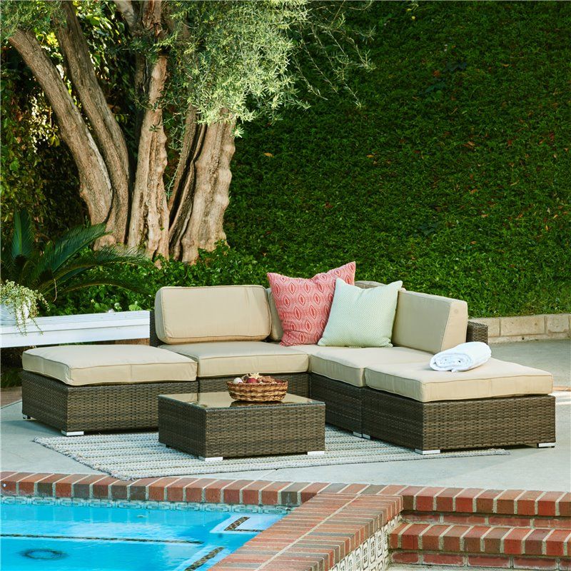 Barton 6 Piece All Weather Dark Brown Wicker Patio Sectional Sofa Set Intended For 6 Piece Outdoor Sectional Sofa Patio Sets (View 10 of 15)
