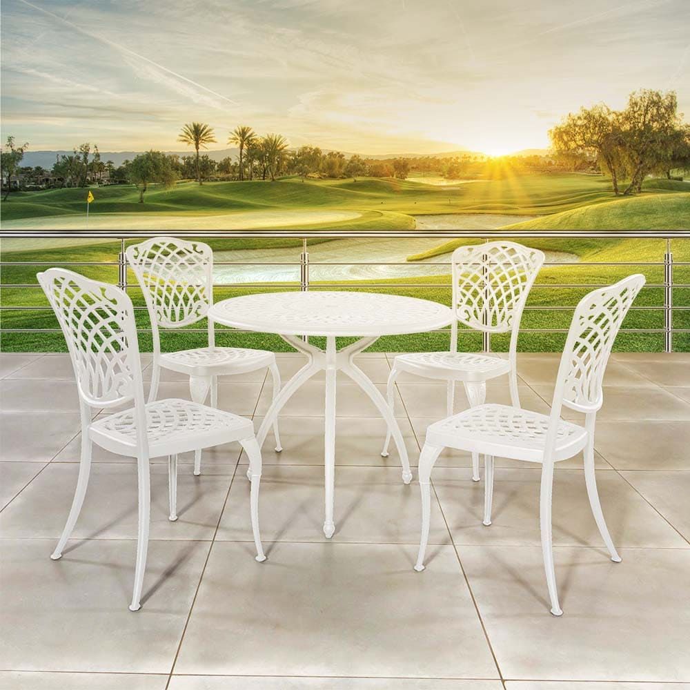 Baswick Cast Aluminium 4 Seater Patio Dining Set Soft White – Patio With White Outdoor Patio Dining Sets (View 1 of 15)