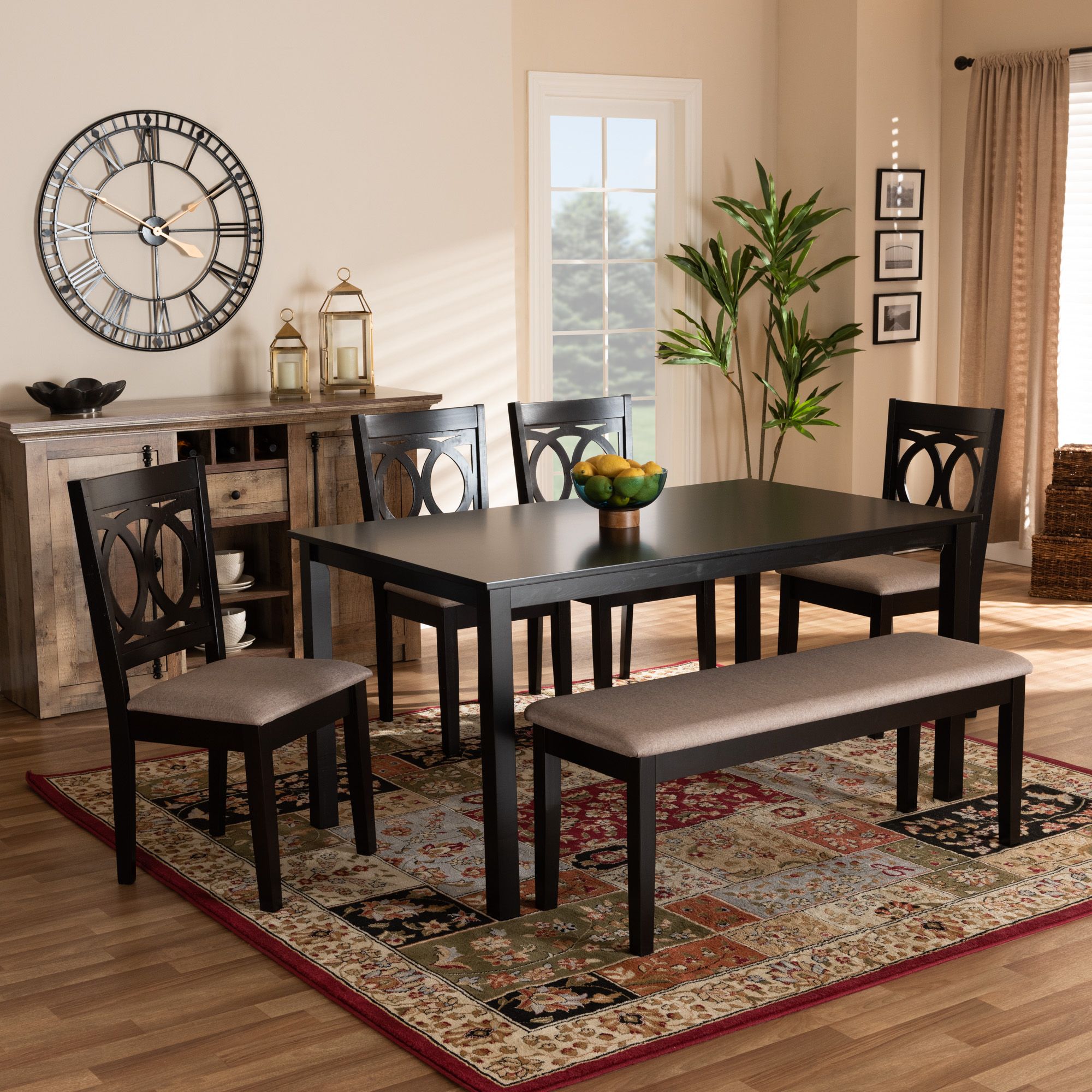 Baxton Studio Bennett Modern And Contemporary Sand Fabric Upholstered Pertaining To Dark Brown 6 Piece Patio Dining Sets (View 9 of 15)