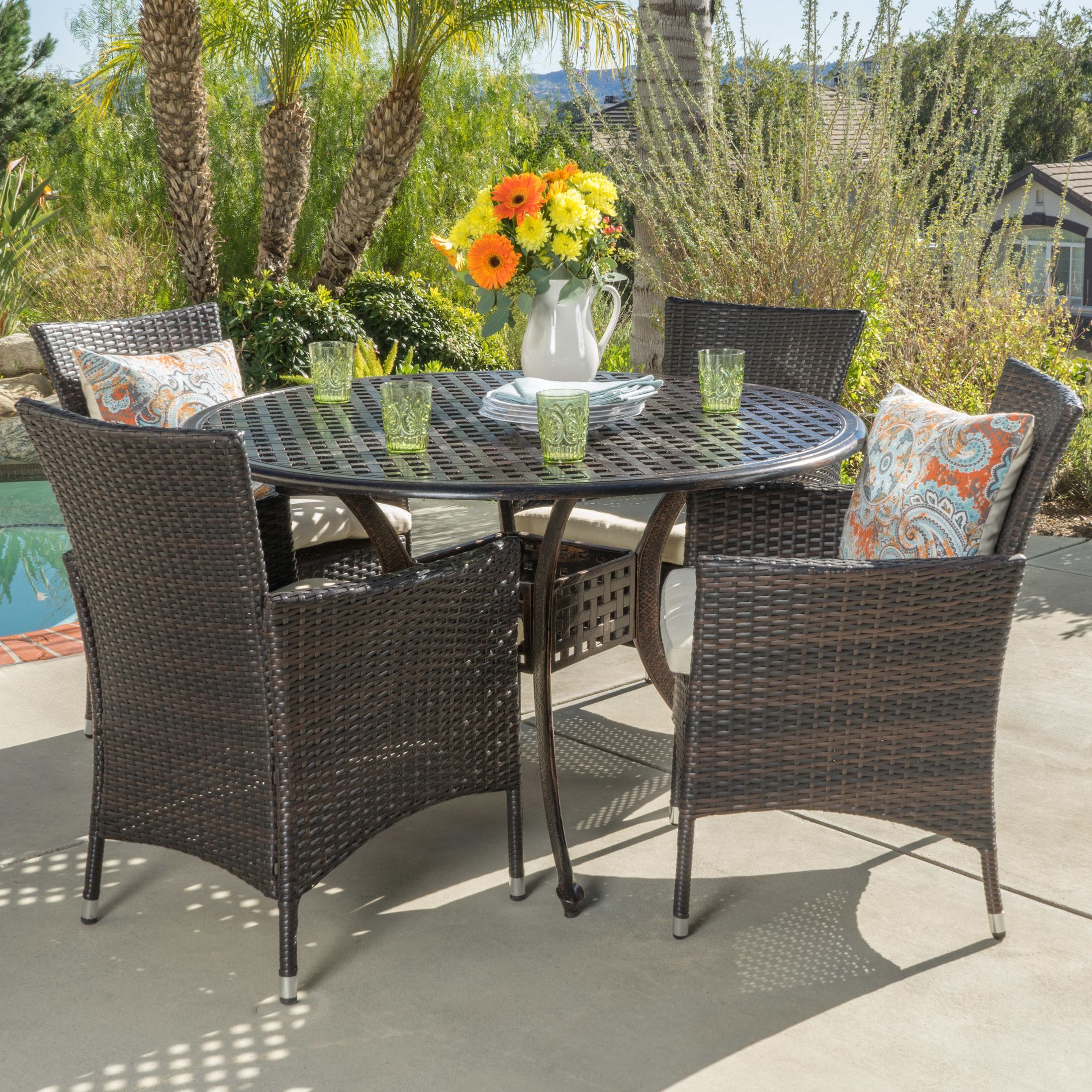 Bay Isle Home 5 Piece Vertura Patio Dining Set | Beautiful Outdoor For 5 Piece Outdoor Seating Patio Sets (View 1 of 15)