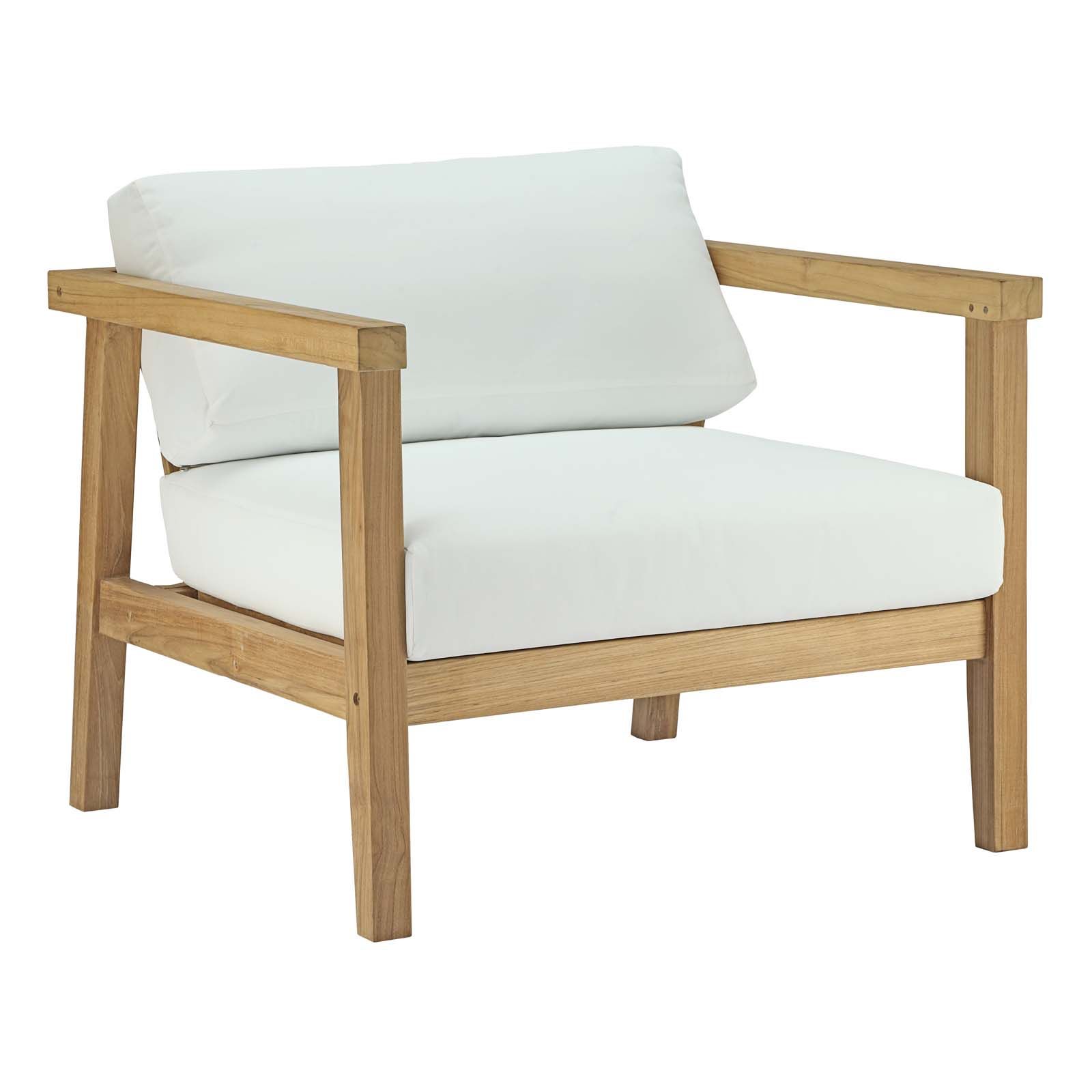 Bayport Outdoor Patio Teak Armchair Natural White Arm Chair For Teak Outdoor Armchairs (View 10 of 15)