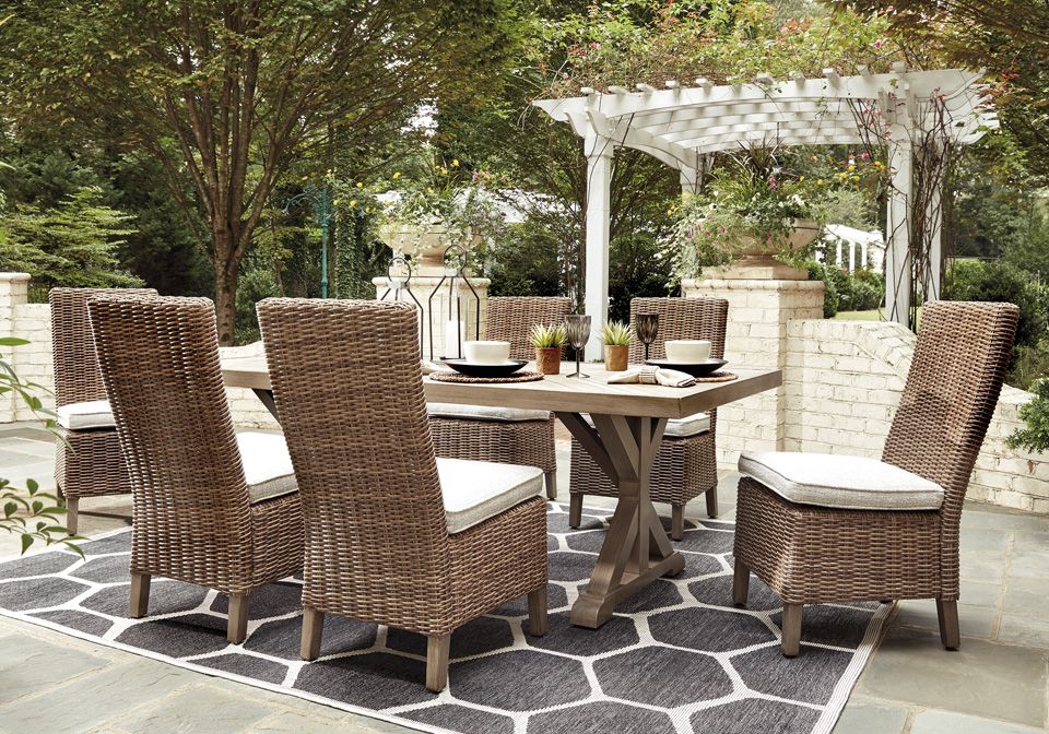 Beachcroft Beige Outdoor Rectangular Dining Table 7Pc Set | Lexington For Large Rectangular Patio Dining Sets (View 3 of 15)