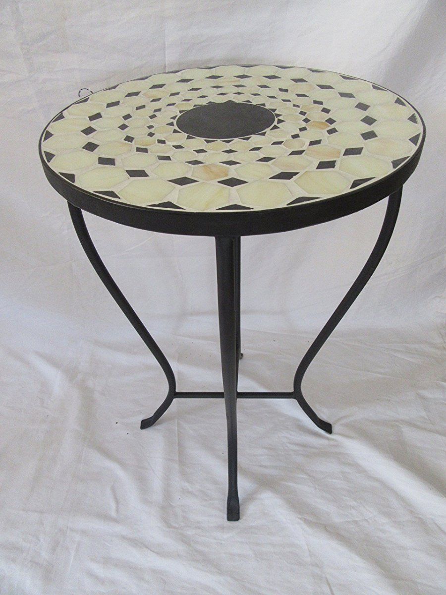 Beige / Black Mosaic Black Iron Outdoor Accent Table 21"H | Mosaic Intended For Mosaic Outdoor Accent Tables (View 12 of 15)