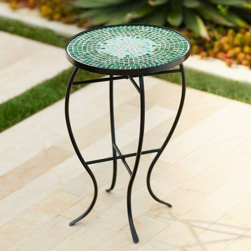 Bella Green Mosaic Outdoor Accent Table | Outdoor Accent Table, Outdoor With Mosaic Black Outdoor Accent Tables (View 7 of 15)