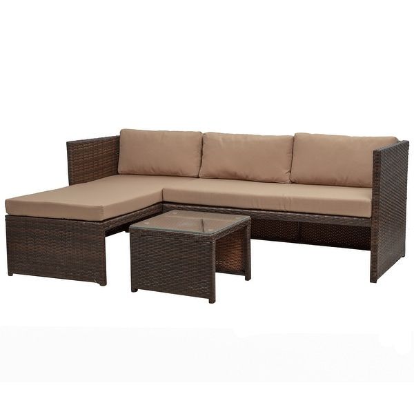 Belleze Balboa 3 Piece Patio Conversation Set All Weather Wicker Rattan Throughout 3 Piece Outdoor Table And Loveseat Sets (View 12 of 15)