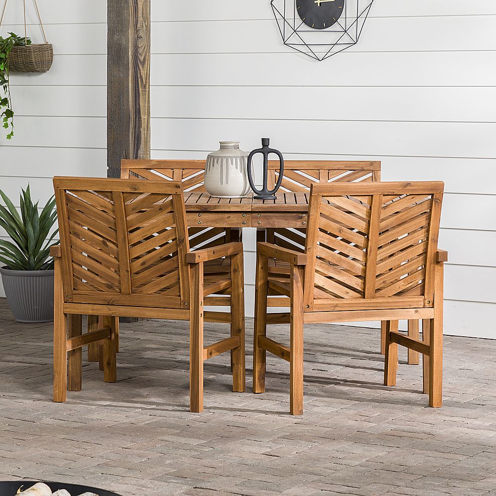 Best Buy: Walker Edison 5 Piece Windsor Acacia Wood Patio Dining Set For Brown Acacia Patio Dining Sets (View 10 of 15)