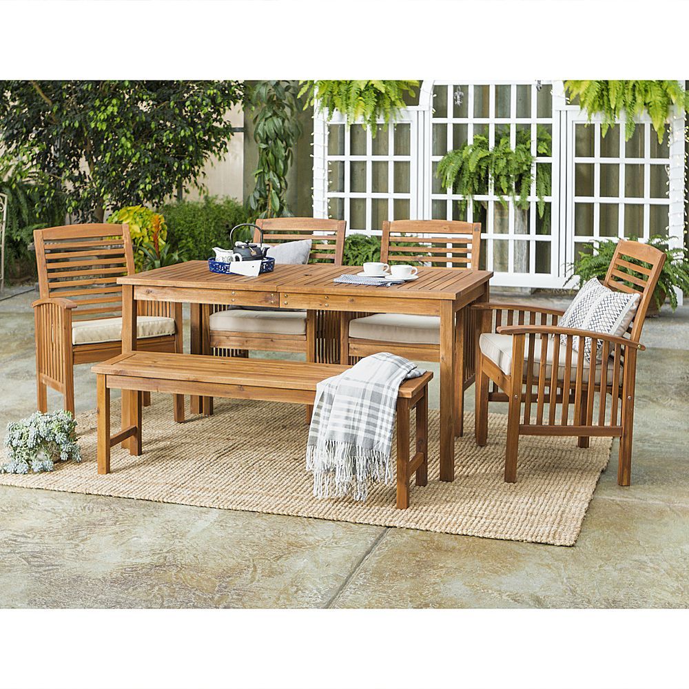 Best Buy: Walker Edison 6 Piece Everest Acacia Wood Patio Dining Set For Brown Acacia 6 Piece Patio Dining Sets (View 4 of 15)