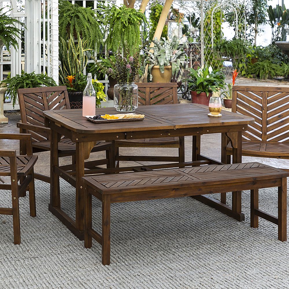 Best Buy: Walker Edison 6 Piece Windsor Extendable Patio Dining Set In Dark Brown Patio Dining Sets (View 6 of 15)