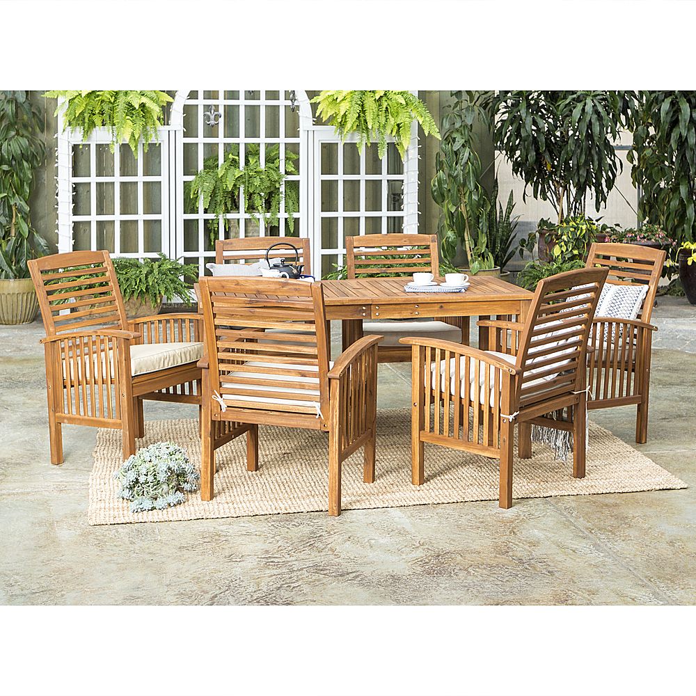 Best Buy: Walker Edison 7 Piece Everest Acacia Wood Patio Dining Set Intended For Acacia Wood Outdoor Seating Patio Sets (View 9 of 15)