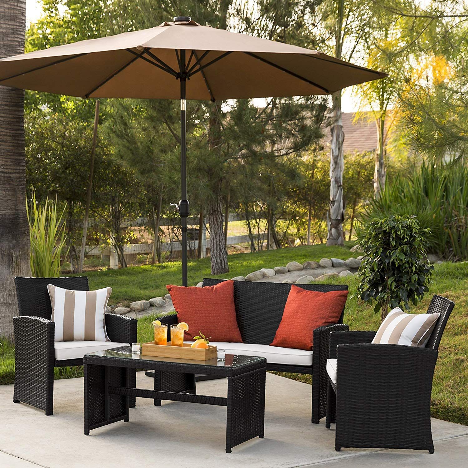 Best Choice Products 4 Piece Wicker Patio Furniture Set W/Tempered Pertaining To 4 Piece Outdoor Wicker Seating Sets (View 15 of 15)