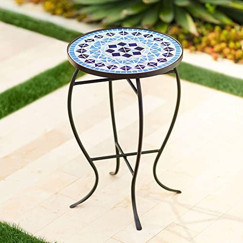 Best Seller Teal Island Designs Cobalt Mosaic Black Iron Outdoor Accent For Mosaic Black Iron Outdoor Accent Tables (View 11 of 15)