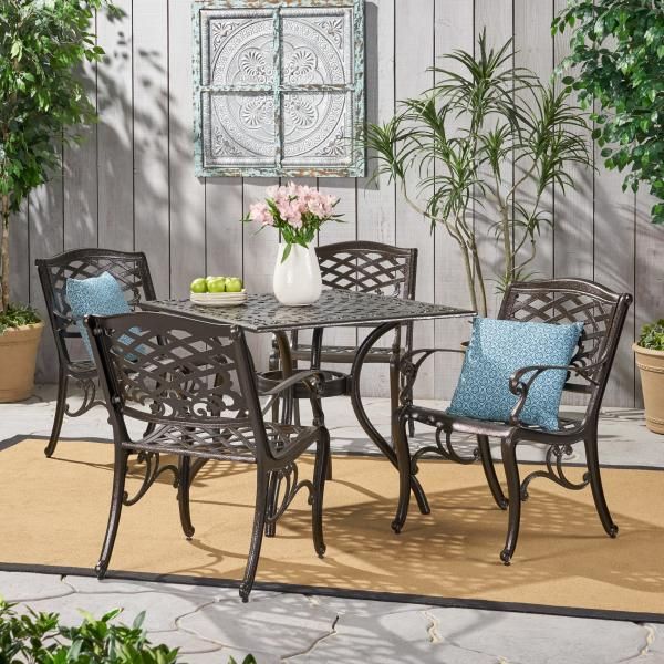 Better Homes And Gardens Clayton Court Patio Dining Set, Wrought Iron With Regard To Green 5 Piece Outdoor Dining Sets (View 2 of 15)