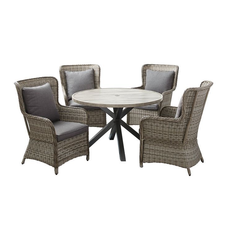 Better Homes And Gardens Victoria Outdoor Dining Patio Set, Cushioned With Gray Wicker Round Patio Dining Sets (View 12 of 15)