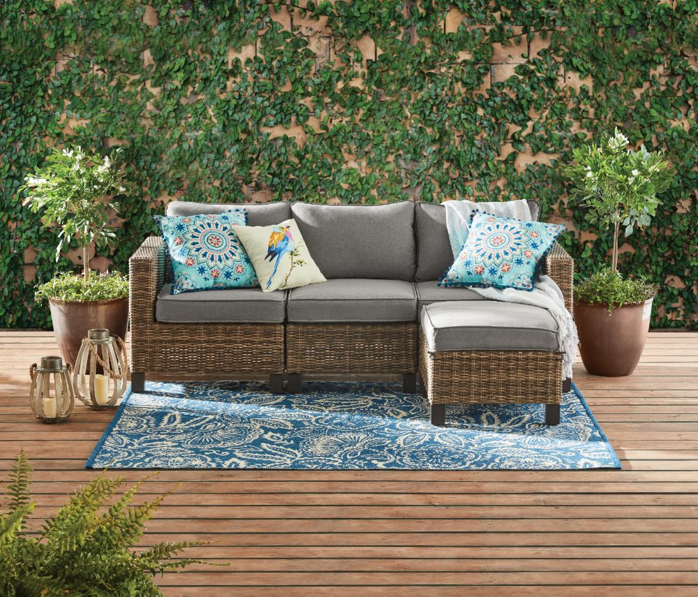 Better Homes & Gardens Brookbury 4 Piece Wicker Sectional Sofa Set In 4 Piece Outdoor Wicker Seating Sets (View 8 of 15)