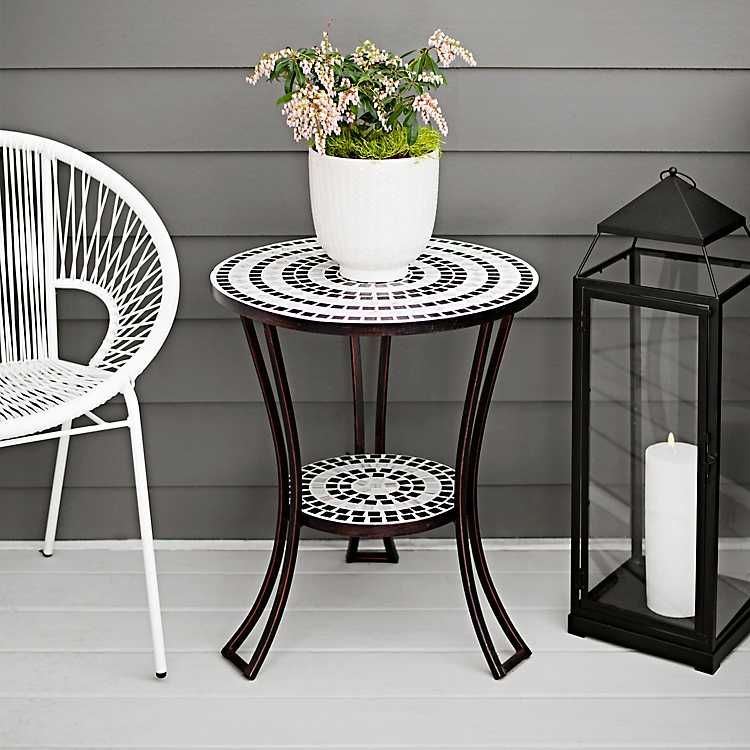 Black And White Mosaic Outdoor Side Table | Kirklands | Mosaic Patio Regarding Mosaic Black Outdoor Accent Tables (View 10 of 15)