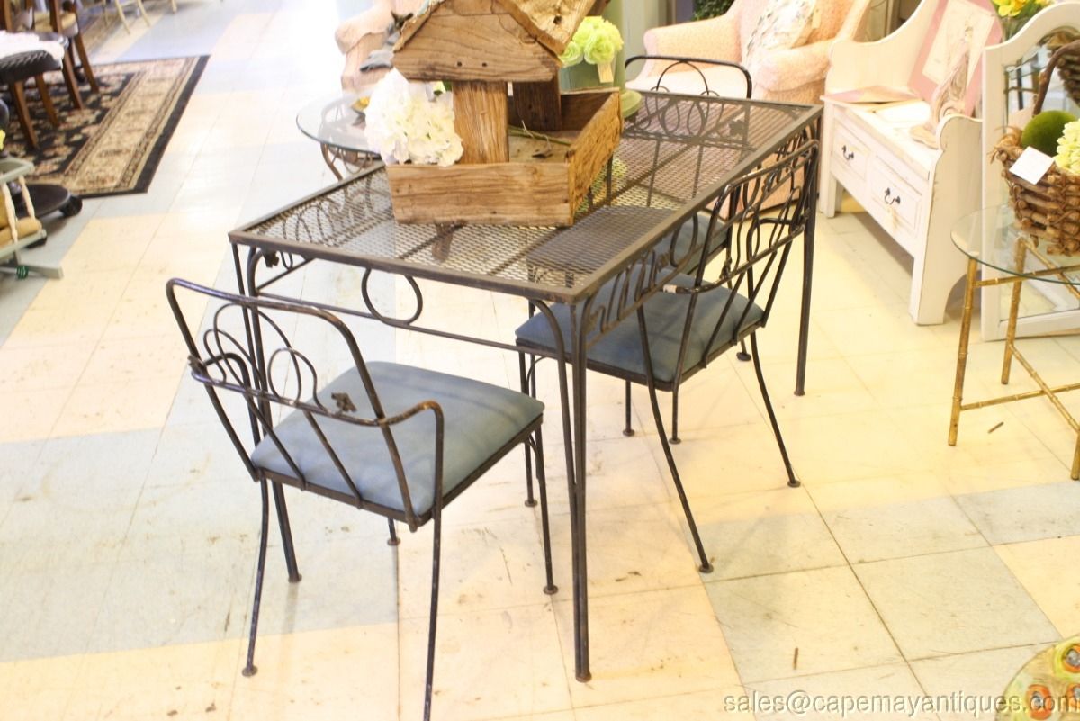 Black Wrought Iron Table W Three Chairs Patio Garden Dining Table Regarding Wide Silver Metal Outdoor Picnic Tables (View 7 of 15)