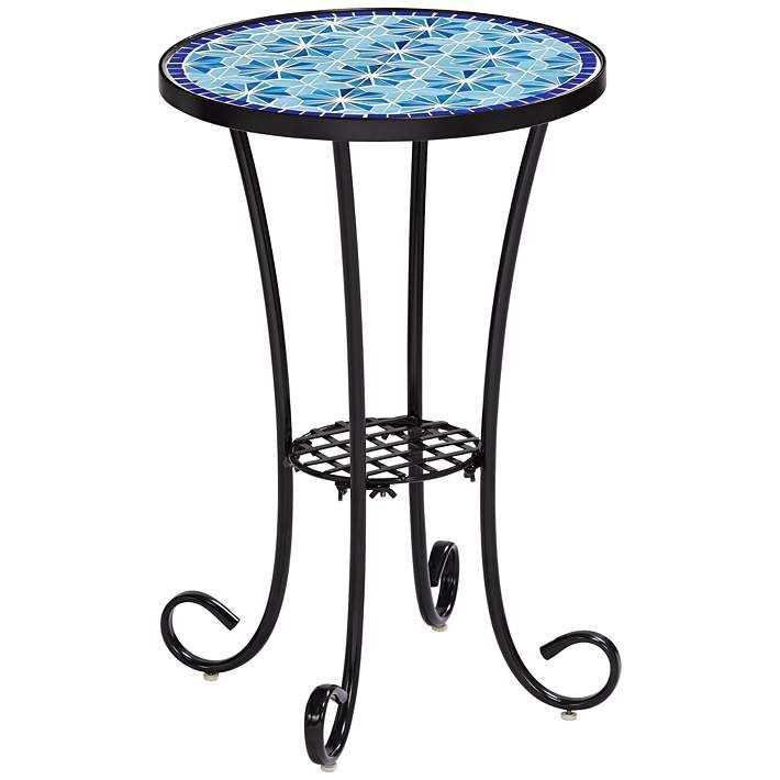 Blue Stars Mosaic Black Outdoor Accent Table – #63V11 | Lamps Plus In Regarding Mosaic Black Outdoor Accent Tables (View 4 of 15)