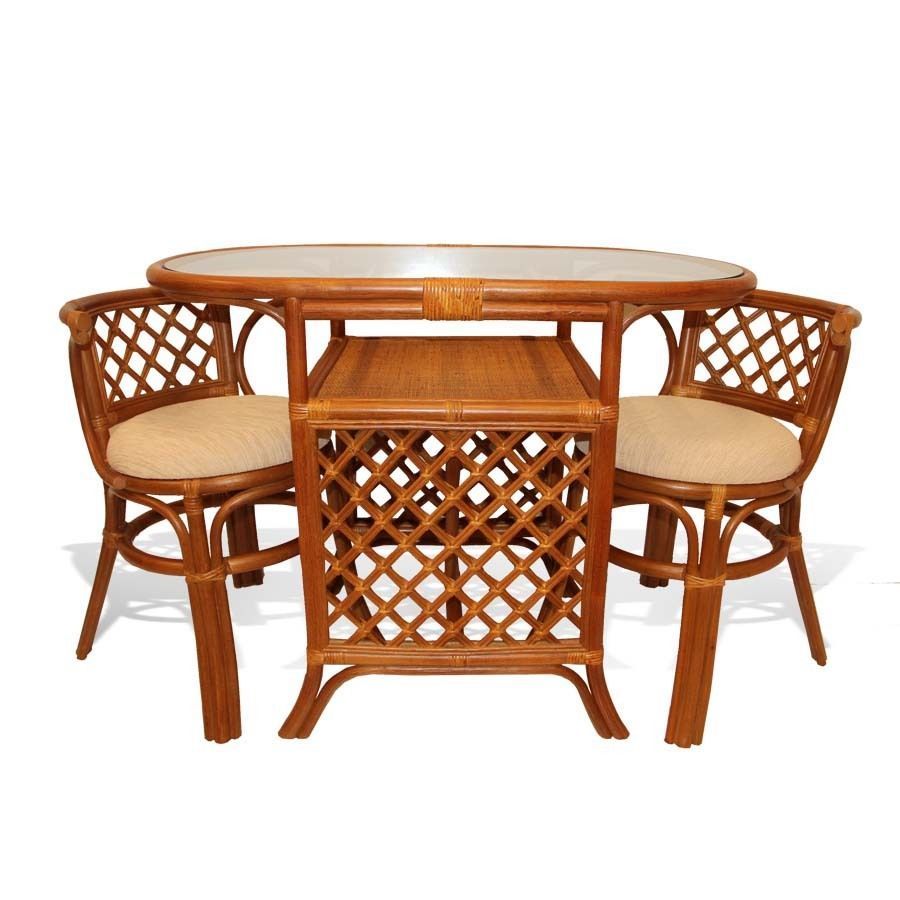 Borneo Handmade Rattan Wicker Compact Dinette Dining Setoval Table2 Throughout Distressed Wicker Patio Dining Set (View 4 of 15)