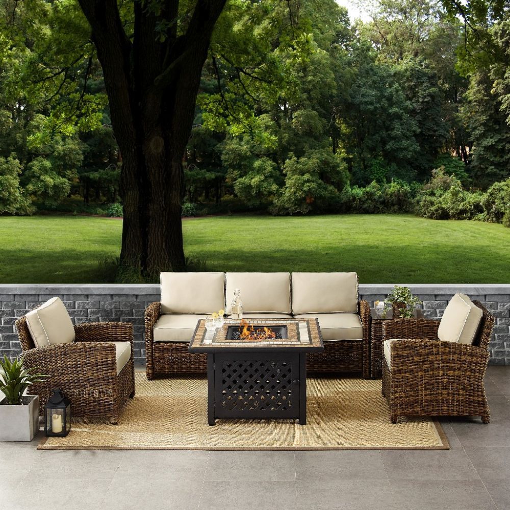 Bradenton 5 Piece Outdoor Wicker Sofa Conversation Set With Sand Intended For Rattan Wicker Sand Outdoor Seating Sets (View 10 of 15)