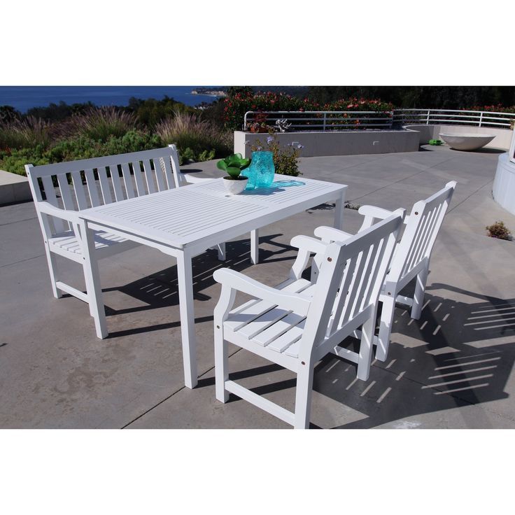 Bradley Eco Friendly 4 Piece Outdoor White Hardwood Dining Set With Inside White 4 Piece Outdoor Seating Patio Sets (View 3 of 15)