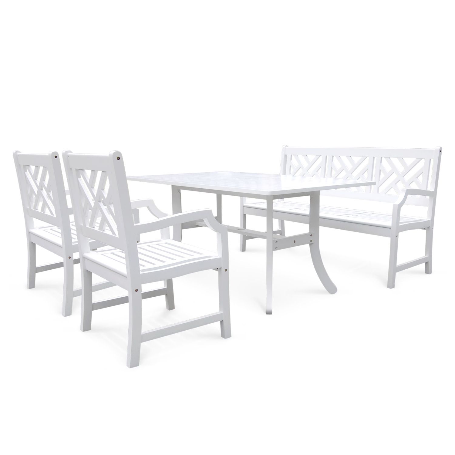 Bradley Outdoor 4 Piece Wood Patio Dining Set With 5 Foot Bench In Throughout White 4 Piece Outdoor Seating Patio Sets (View 6 of 15)