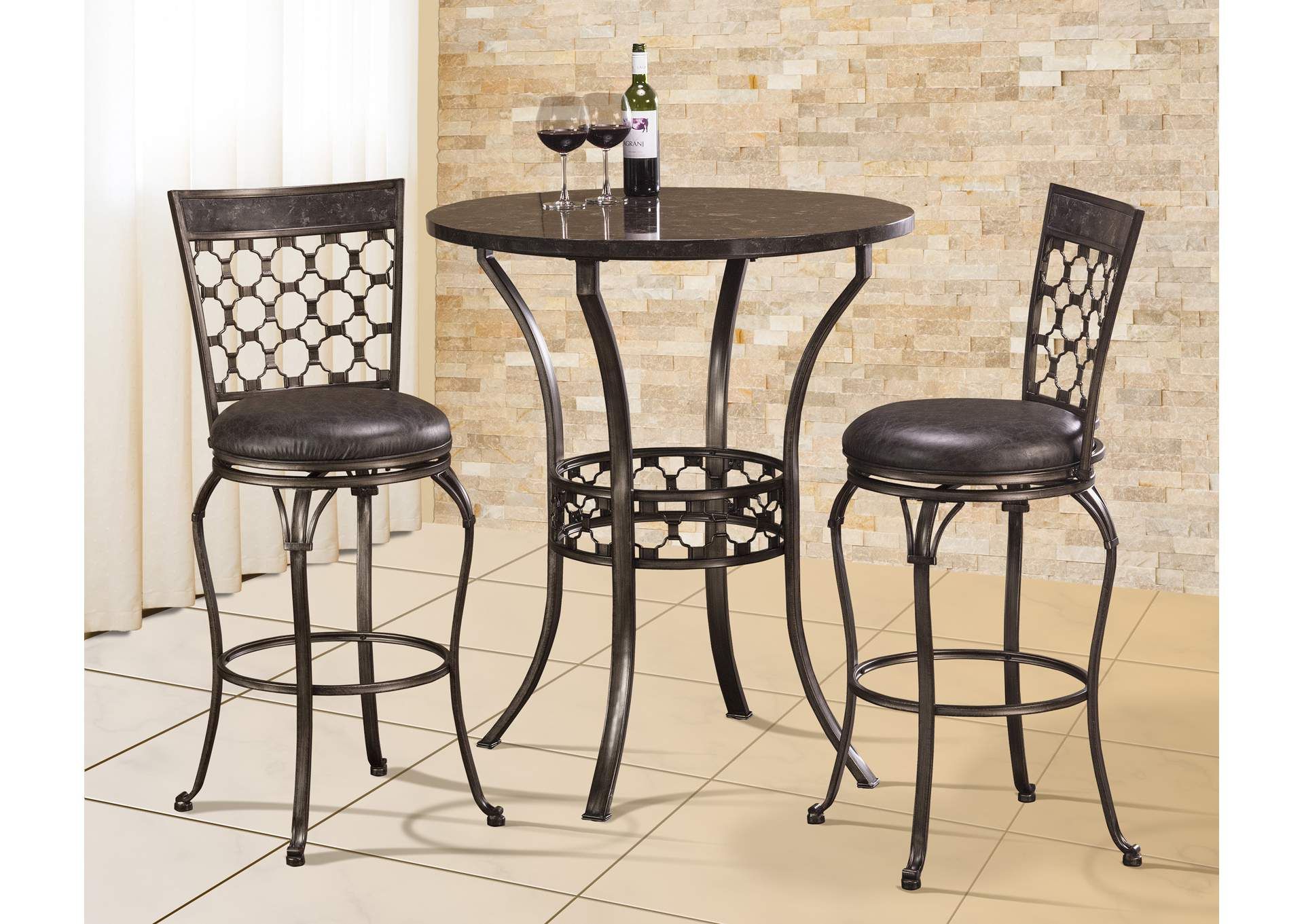 Brescello Pewter 3 Piece Bar Height Bistro Dining Set Kirk Imports Regarding 3 Piece Bistro Dining Sets (View 1 of 15)