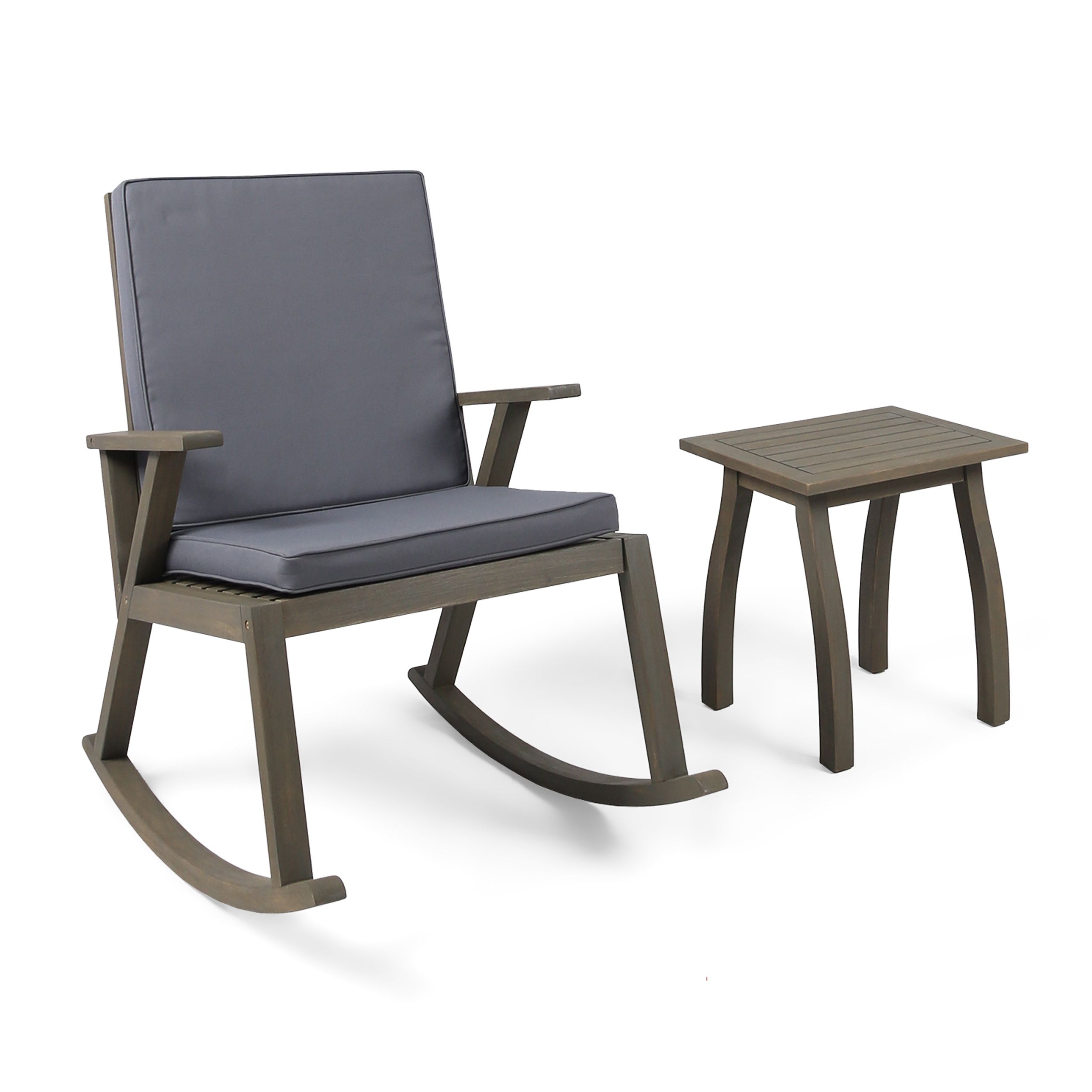 Brixton Outdoor Acacia Wood Rocking Chair With Side Table, Gray And Within Dark Wood Outdoor Chairs (View 8 of 15)