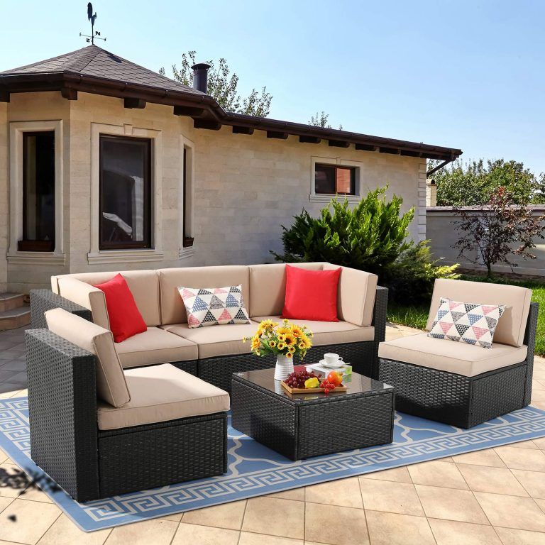 Brown 6 Piece Small Patio Set – Dcecie For 6 Piece Outdoor Sectional Sofa Patio Sets (View 14 of 15)