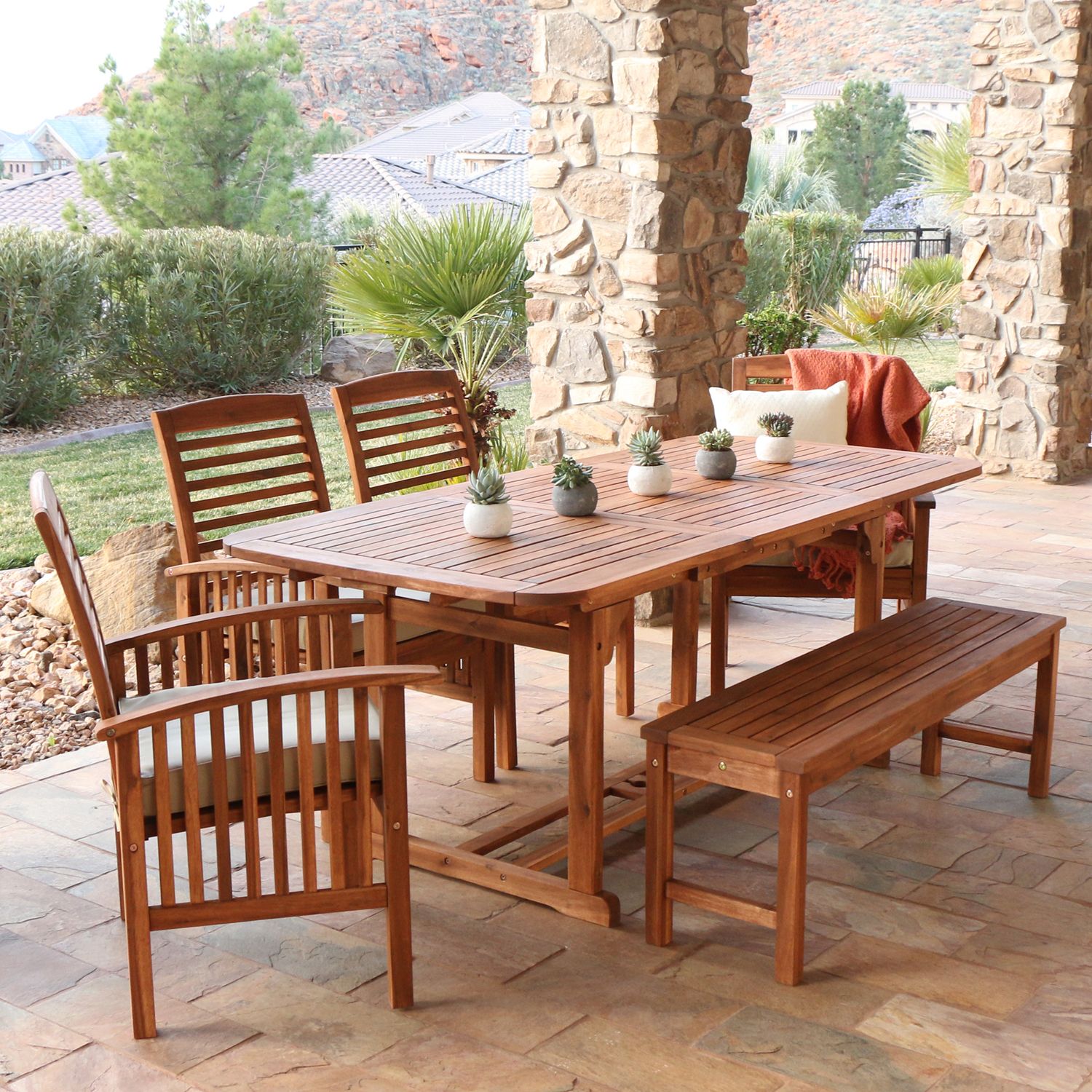 Brown Acacia Wood 6 Piece Dining Set – Pier1 Imports In Brown Acacia Patio Dining Sets (View 1 of 15)