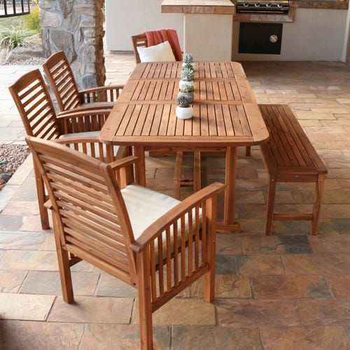 Brown Acacia Wood 6 Piece Dining Set | Rustic Outdoor Furniture, Best Intended For Brown Acacia 6 Piece Patio Dining Sets (View 7 of 15)