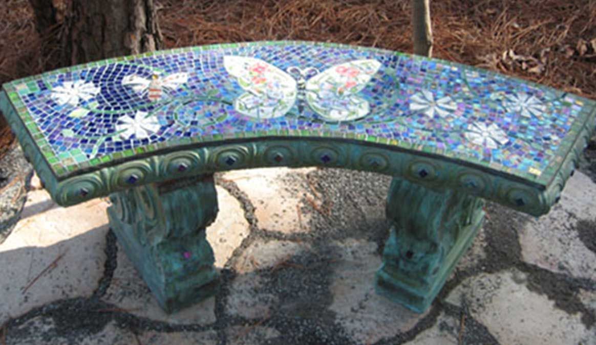 Butterflies And Dragonflies Mosaic Memorial Benches – Water'S End Regarding Dragonfly Mosaic Outdoor Accent Tables (View 5 of 15)