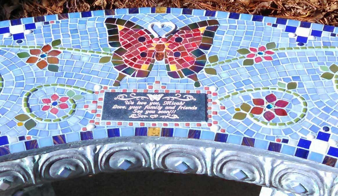 Butterflies And Dragonflies Mosaic Memorial Benches – Water'S End Studio Within Dragonfly Mosaic Outdoor Accent Tables (View 15 of 15)