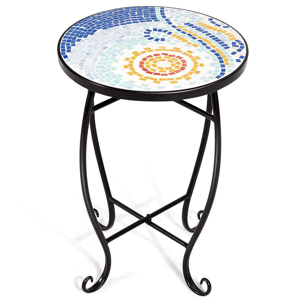 Buy Giantex Mosaic Round Side Accent Table Patio Plant Stand Porch Regarding Ocean Mosaic Outdoor Accent Tables (View 1 of 15)