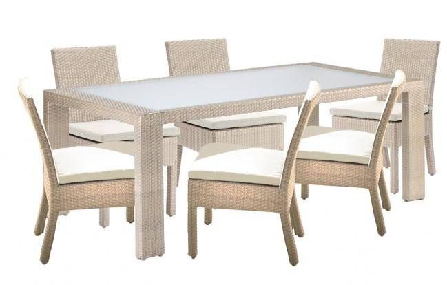 Buy Pelican Reef Cubix Outdoor Dining Set 7 Pcs In Beige, Off White Online Intended For Off White Outdoor Seating Patio Sets (View 5 of 15)