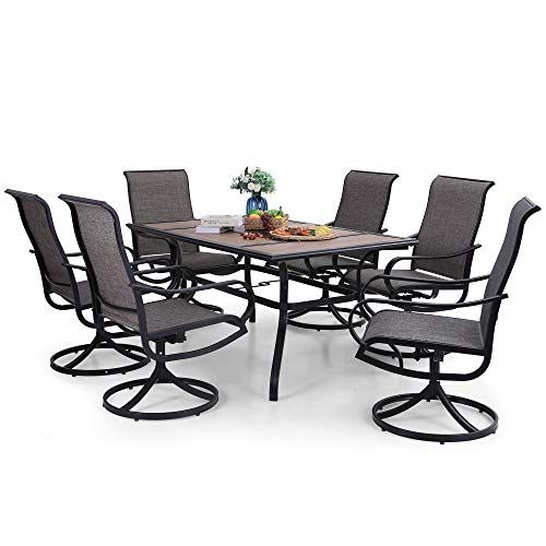 Buy Phi Villa 7 Piece Patio Dining Set, 6 Swivel Patio Chair With Metal Regarding 7 Piece Large Patio Dining Sets (View 15 of 15)