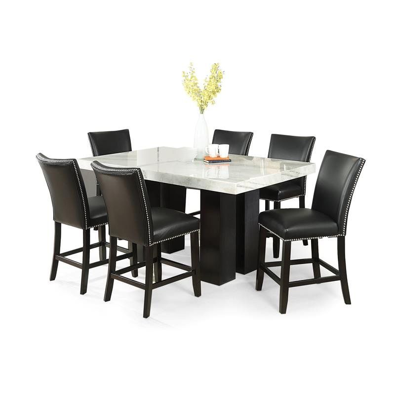 Camila Marble Top Rectangular 7 Piece Counter Height Dining Set – Black With Black Medium Rectangle Patio Dining Sets (View 12 of 15)