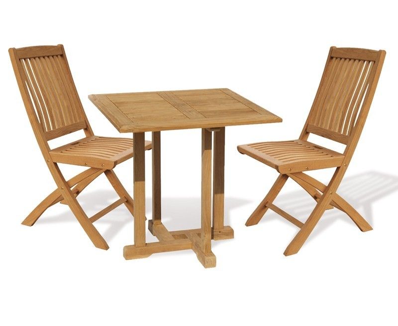 Canfield 2 Seater Teak Square Garden Table And Bali Folding Chairs Set Throughout Teak Outdoor Folding Chairs Sets (View 8 of 15)